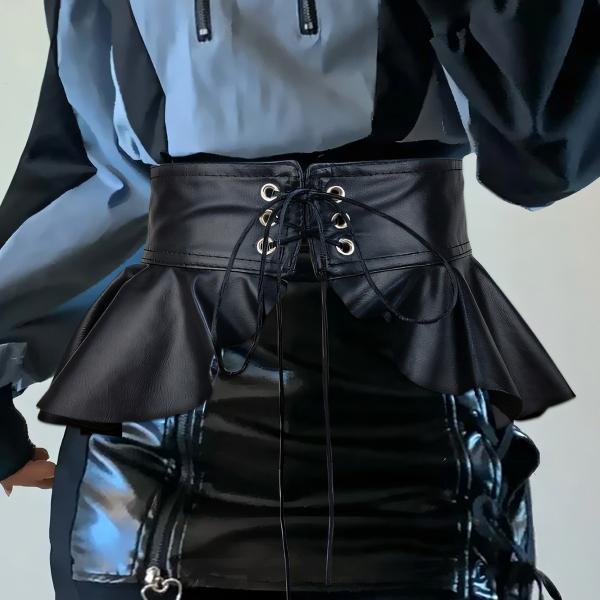 ウエストベルト コルセット ブラック 黒 ベルト バレエコア ファッション ゴシック かっこいい レ...