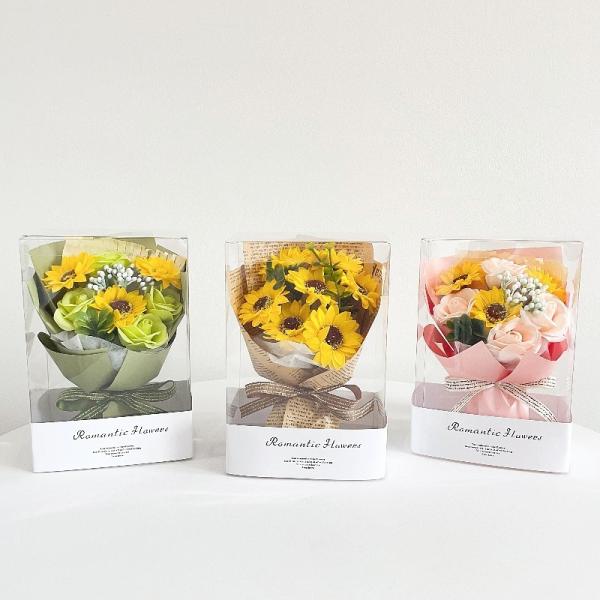 ソープフラワー 花束 ブーケ ひまわり 向日葵 薔薇 ローズ バラ プレゼント ギフト 3カラー展開...