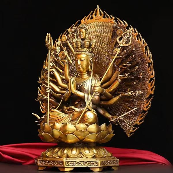 千手観音 菩薩 像 黄金 ブロンズ 観音 女神 仏教 開運 恋愛運 健康運 金運 厄除け 夫婦円満 ...