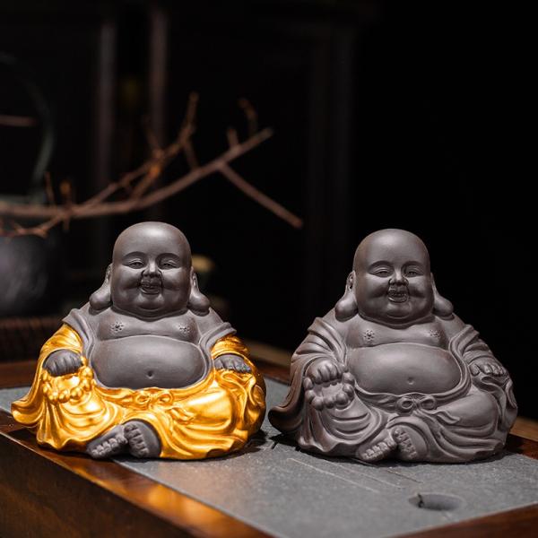 布袋様 オブジェ 置物 紫砂 開運 幸運 長寿 縁起物 魔除け 厄除 開運 幸運 財運 金運 安産祈...