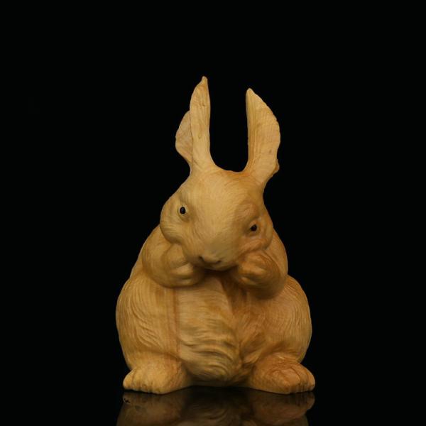 兎 うさぎ 置物 オブジェ 干支飾り 干支 十二支 木製 木彫 縁起物 子宝 幸運 長寿 縁起物 魔...