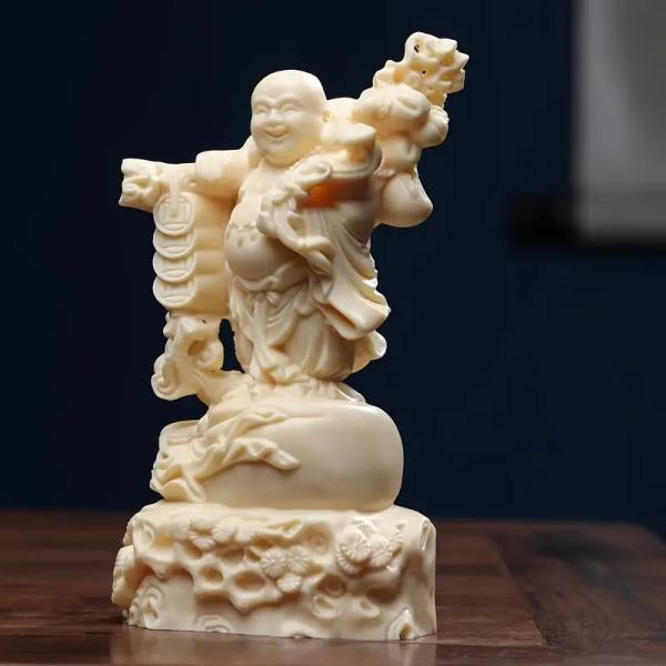 布袋様 七福神 仏像 木彫 弥勒仏 彫刻工芸品 開運 置物 木彫仏像 一刀彫り 精密彫刻 仏教工芸品...