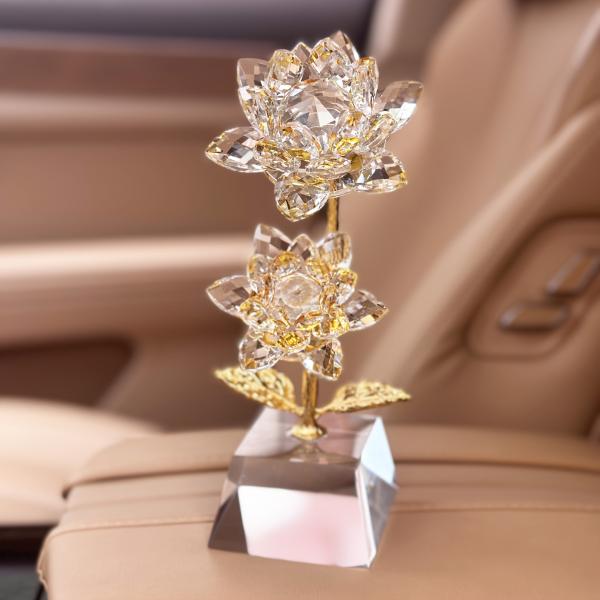 クリスタル 蓮 花 置物 オブジェ ゴールド 金色 透明 黄金 綺麗  金運 開運 運気アップ イン...