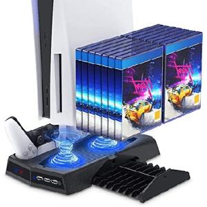 OSTENT Multi-Function Vertical Stand Charging Station Dock Cooling Fan Retractable Game Storage Bracket for Sony PS5 Disc/Digital Edition C並行輸入の商品画像