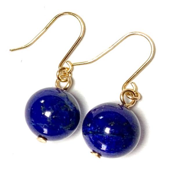 【Rvaru】K18ピアス 天然 ラピスラズリ 無着色 ８mm フックピアス K18YG 18金イエ...