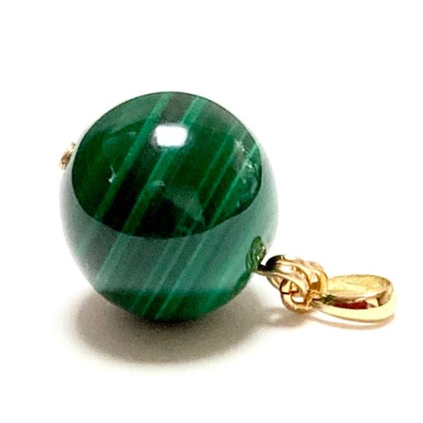 【Rvaru】 K18 マラカイト ペンダント トップ 12mm ネックレス チャーム 大粒 大ぶり...