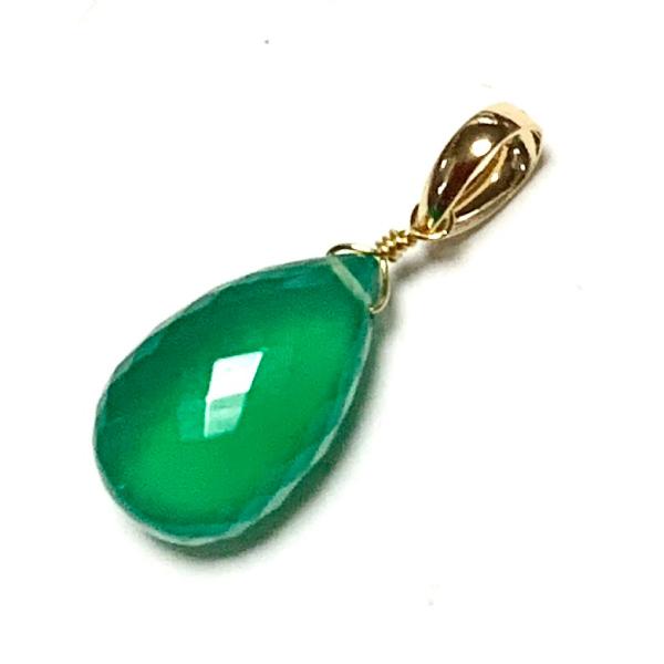 【Rvaru】K18トップ グリーンオニキス ドロップ ペンダントトップ K18YG 18金イエロー...