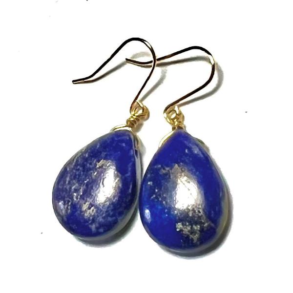 【Rvaru】K18ピアス 天然 ラピスラズリ ドロップ フックピアス 無着色 大粒 瑠璃K18YG...