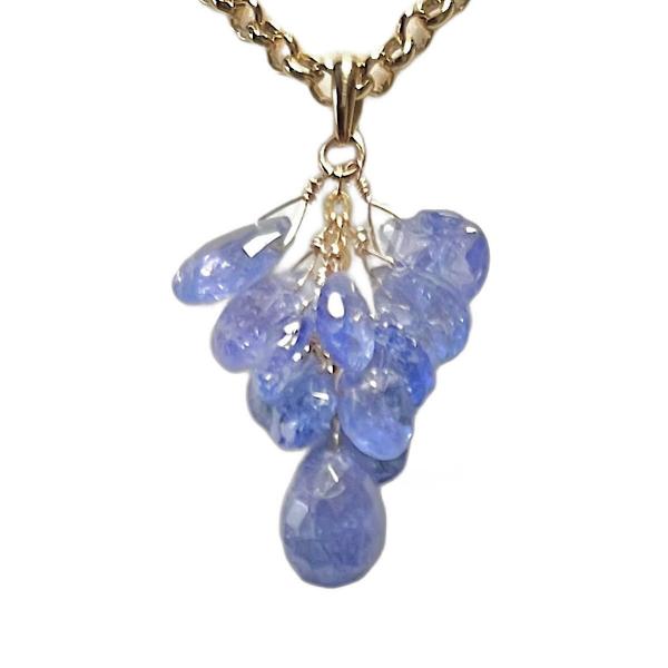 【Rvaru】 K18 タンザナイト ペンダント トップ 特価品 ドロップ フラワーバンチタイプ ネ...