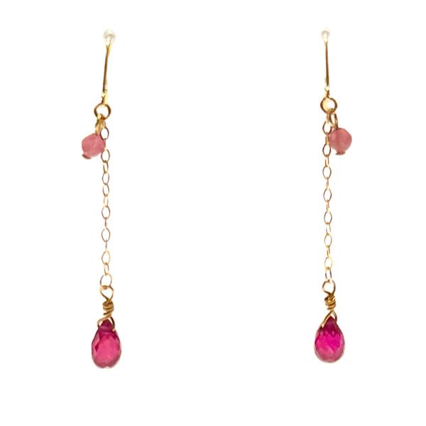 【Rvaru】K18ピアス ルビー ドロップ ピンクトルマリン チェーンフックピアス K18YG 1...