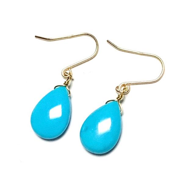 【Rvaru】K18ピアス アリゾナ産 ターコイズ 7〜8mm ドロップ フックピアス トルコ石 K...