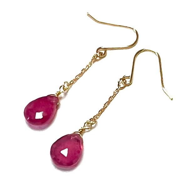 【Rvaru】K18ピアス ルビー ドロップ ペアシェイプ チェーンフックピアス K18YG 18金...
