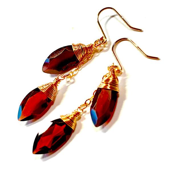 【Rvaru】 K18 ガーネット ピアス イヤリング モザンビーク ガーネット マーキス ダブルタ...