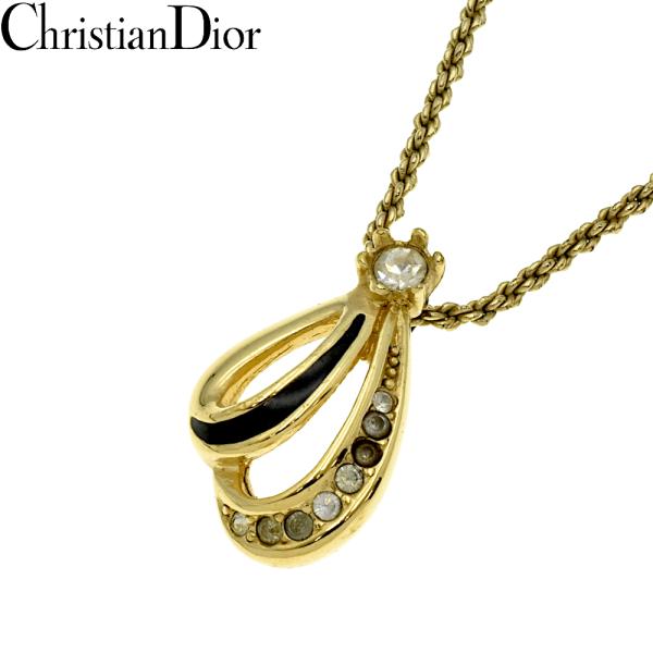 Christian Dior ラインストーン ネックレス ブラック×ゴールド クリスチャンディオール