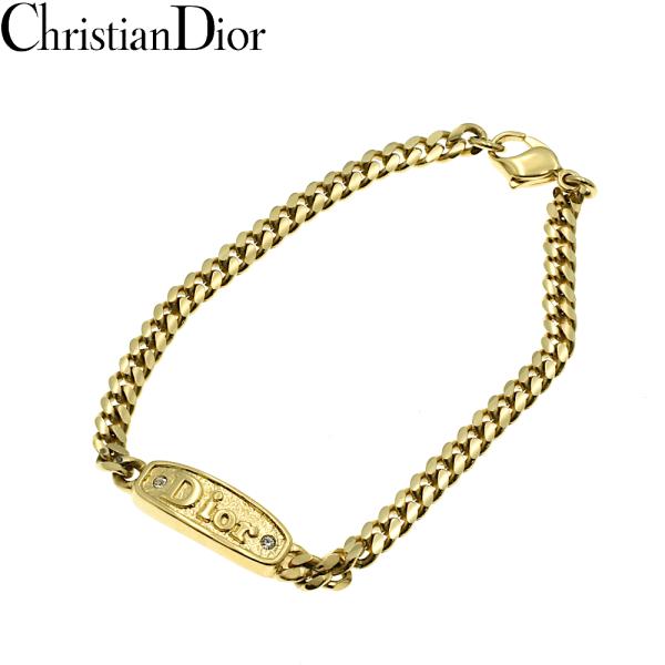 Christian Dior 2P ラインストーン ロゴプレート ブレスレット ゴールド クリスチャ...