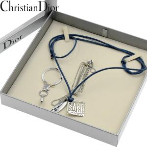 Christian Dior クリスチャンディオール サーフボード ロゴ ネックレス キーホルダー セット 青×シルバー【A02454】｜rwkgr23243