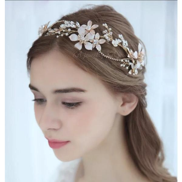 髪飾り ゴールド ヘッドドレス ウェディング ヘアアクセサリー ヘッドバンド 結婚式 ウエディング ...