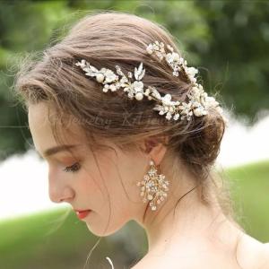 ヘッドドレス イヤリング ピアス 2点セット ゴールド ヘアアクセサリー ウェディング 結婚式 髪飾り ブライダル ウエディング｜ry-shop