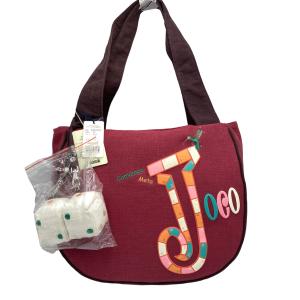 Jocomomola ホコモモラ 綿麻 トートバッグ サイコロチャーム付き ライトパープル×パープル  4