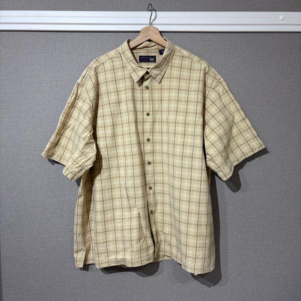 ARROW チェック ビッグシャツ メンズ XL 半袖 イエロー 夏服