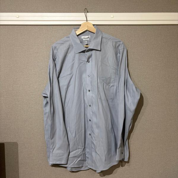 VAN HEUSEN 無地ストライプ ビッグシャツ メンズ 2XL 長袖 ブルー 春服