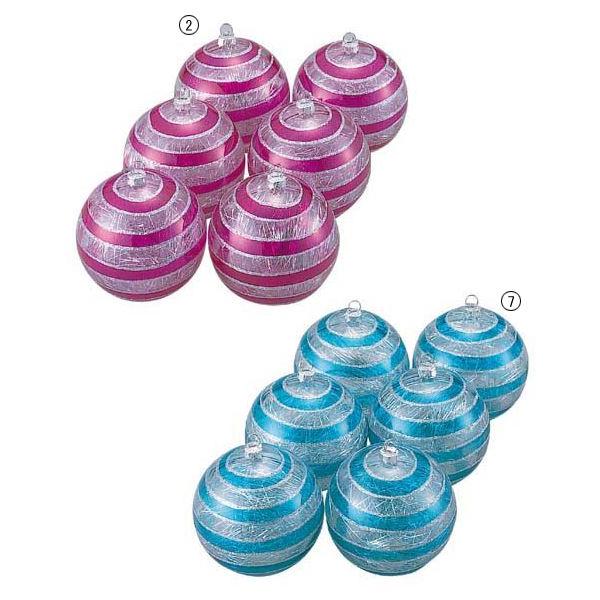 クリスマス装飾 80mm クリアストライプボール（6個入り） オーナメント[ONSPABA6859]