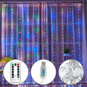 VIPMOON LED カーテンライト フック付き ストリングライト 300LED 3m×3m フェアリーライト IP65防水 USB式 8種類の切替