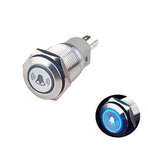 Ulincos U16F7 モーメンタリ 押しボタンスイッチ 防水スイッチ IP67 ブルー LED ベルマーク 1NO1NC SPDT シルバー ス