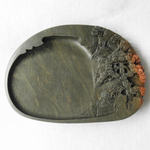 松花江緑石硯 5吋 双鳳硯 すずり 唐硯 書道用具 : 書道用品 緑風店