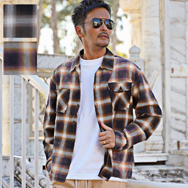 メンズ トップス カジュアルシャツ メンズ 長袖 チェックシャツ オンブレチェック ネルシャツ チョ...