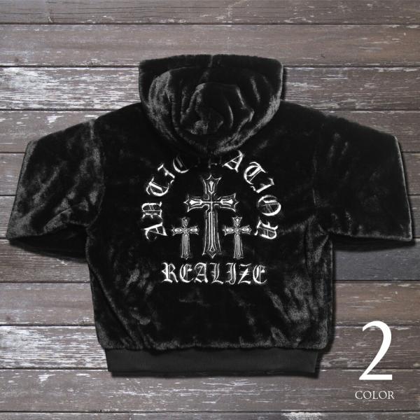 ユニセックス ZIPアップファーパーカー ワイドシルエット クロスデザイン ZIP パーカー オラオ...