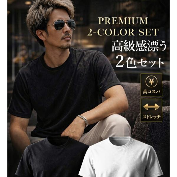 メンズ トップス tシャツ 半袖 2枚セット オシャレ クルーネック 安い スリム インナー カジュ...