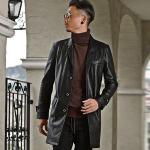 レザーコート メンズ 冬 ビジネス ロングコート カジュアルコート 30代 40代 ファッション｜ryouhin-boueki