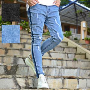 スキニーパンツ スキニージーンズ メンズ デニムパンツ ダメージ ピタピタ レディース ユニセックス ストレッチ カッコいい 男女兼用 黒 安い 人気