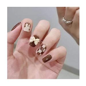 ALLMIRA ALLMIRA ネイルチップ ベリーショート 24枚入 ベージュ 茶色 可愛い 蝶々 リボン 成人式 人気 韓国 付け爪 短い おしゃ