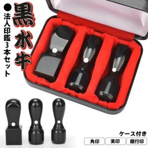 法人印鑑 セット 会社印 黒水牛 ３本セット 高級ケース付き