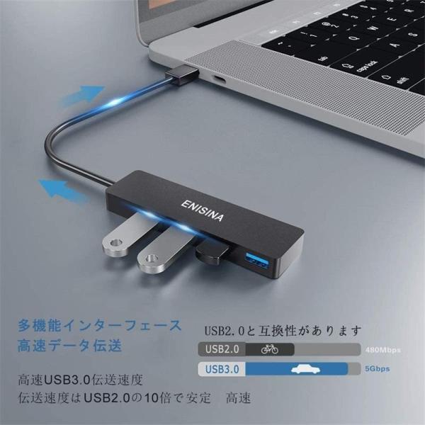 USB3.0ハブ 4ポートUSB 3.0ハブ スリム＆ライト 互換性USBデバイス ブラック Win...