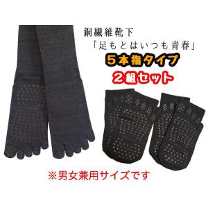 銅繊維靴下「足もとはいつも青春」5本指タイプ 2組セット(足指のしもやけ対策に)｜ryozai-ya