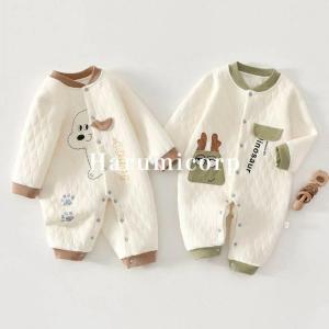 ロンパース 長袖 綿100％ キルト ロンパース 前開き カバーオール キッズ ルームウェア 女の子 男の子 中綿 部屋着 防寒 あたたかい パジャマ お昼寝 子供服 新