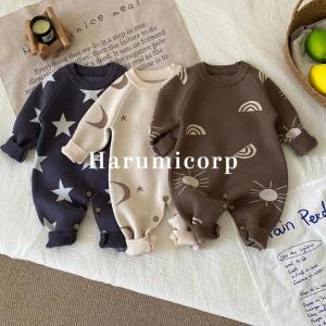 ニット ロンパース 太陽 月 星 総柄 新生児 女の子 男の子 ベビー服 カバーオール キッズ 長袖 赤ちゃん 子ども服 ロンパース 可愛い 歩行服 ジャンプスーツ ボ