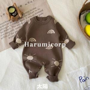 ニット ロンパース 太陽 月 星 総柄 新生児...の詳細画像4
