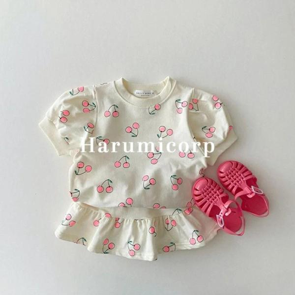 子供服 セットアップ キッズ 韓国子供服 女の子 夏 ブラウス シャツ tシャツ 半袖 チェリー柄 ...