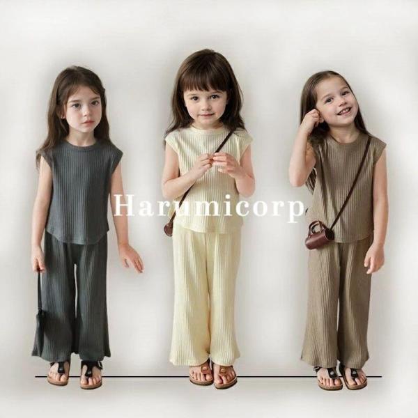 セットアップ キッズ 韓国子供服 女の子 春 夏 ベビー服 上下セット tシャツ ガウチョパンツ 子...