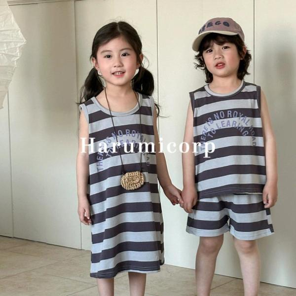 セットアップ キッズ 兄妹 ワンピース 女の子 ダンス衣装 ボーダー上下セット 男の子 ベビー服 シ...