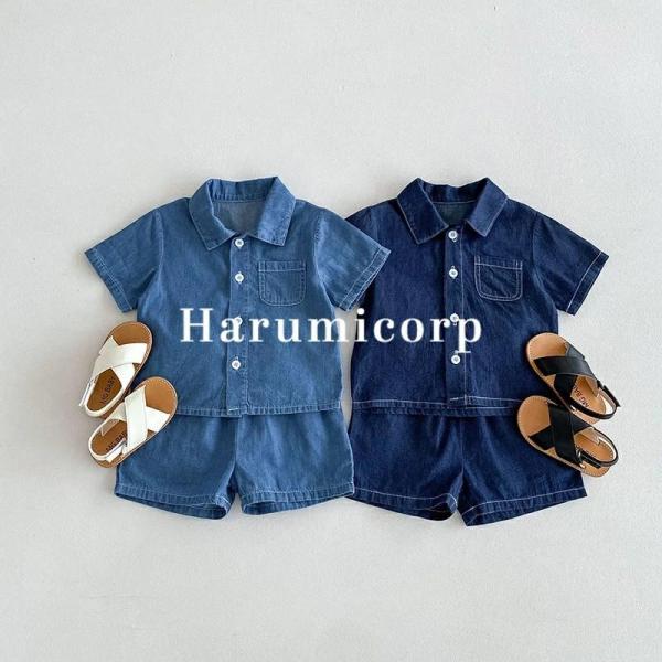 セットアップ ベビー服 キッズ ベビー服 男の子 女の子 双子 シャツ 半袖 綿 デニムパンツ 子供...