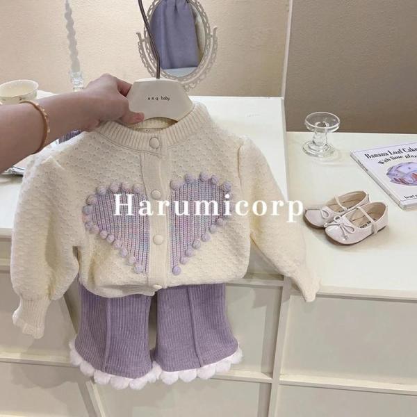 セットアップ キッズ 子供服 女の子 トップス 長袖 カーディガン ニットセーター ロングパンツ 長...
