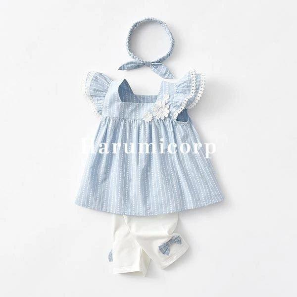 ベビー服 セットアップ キッズ 女の子 子供服 夏服 ブラウス シャツ ハーフパンツ 半ズボン 蝶結...