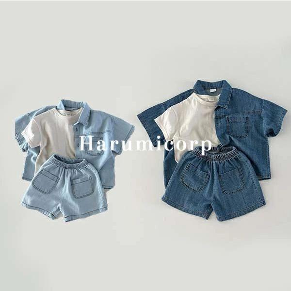 セットアップ キッズ 子供服 女の子 男の子 トップス 半袖 デニム ショートパンツ おしゃれ 可愛...