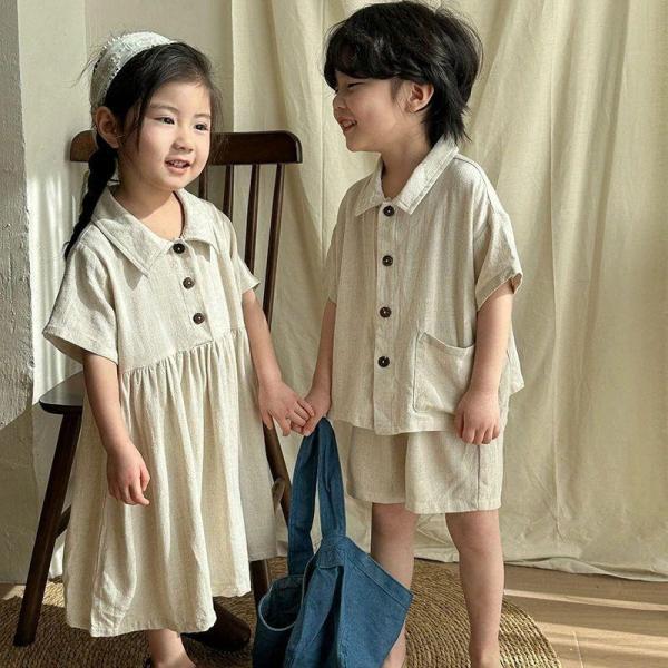 セットアップ キッズ ワンピース 女の子 男の子 子供服 兄妹 上下セット ジュニア ベビー服 シャ...