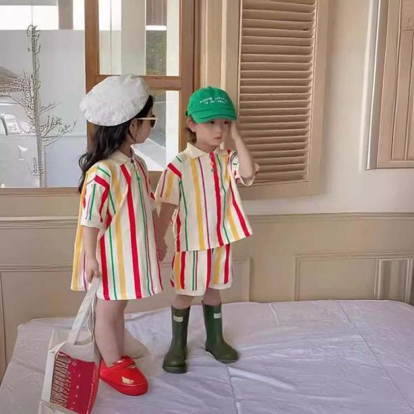 セットアップ キッズ 兄妹 ベビー服 男の子 女の子 ワンピース 半袖 子供服 ポロシャツ 綿 ショ...